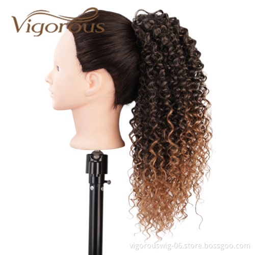 Vigorous Top Quality Supplier Long Curly Ombre Brown Fluffy Machine Made Cosplay Drawstring Synthetic Ponytail Hair Extension